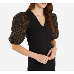 Marie Oliver Womens Size Medium Ulisa Top Plume Embroidered Puff Sleeve V-Neck